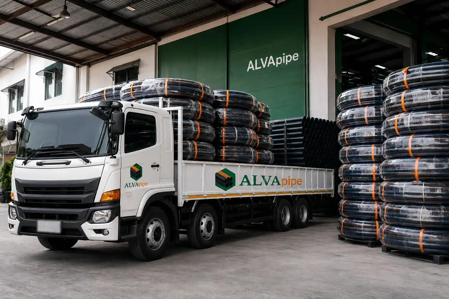 Pengiriman pipa air HDPE ALVApipe langsung dari pabrik untuk kebutuhan toko & proyek.