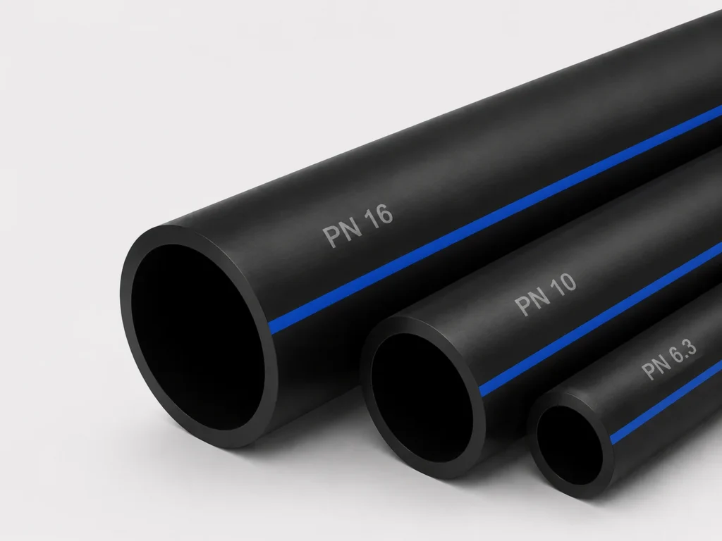 Pipa air HDPE dengan kelas tekanan PN 6.4, PN 10, dan PN 16