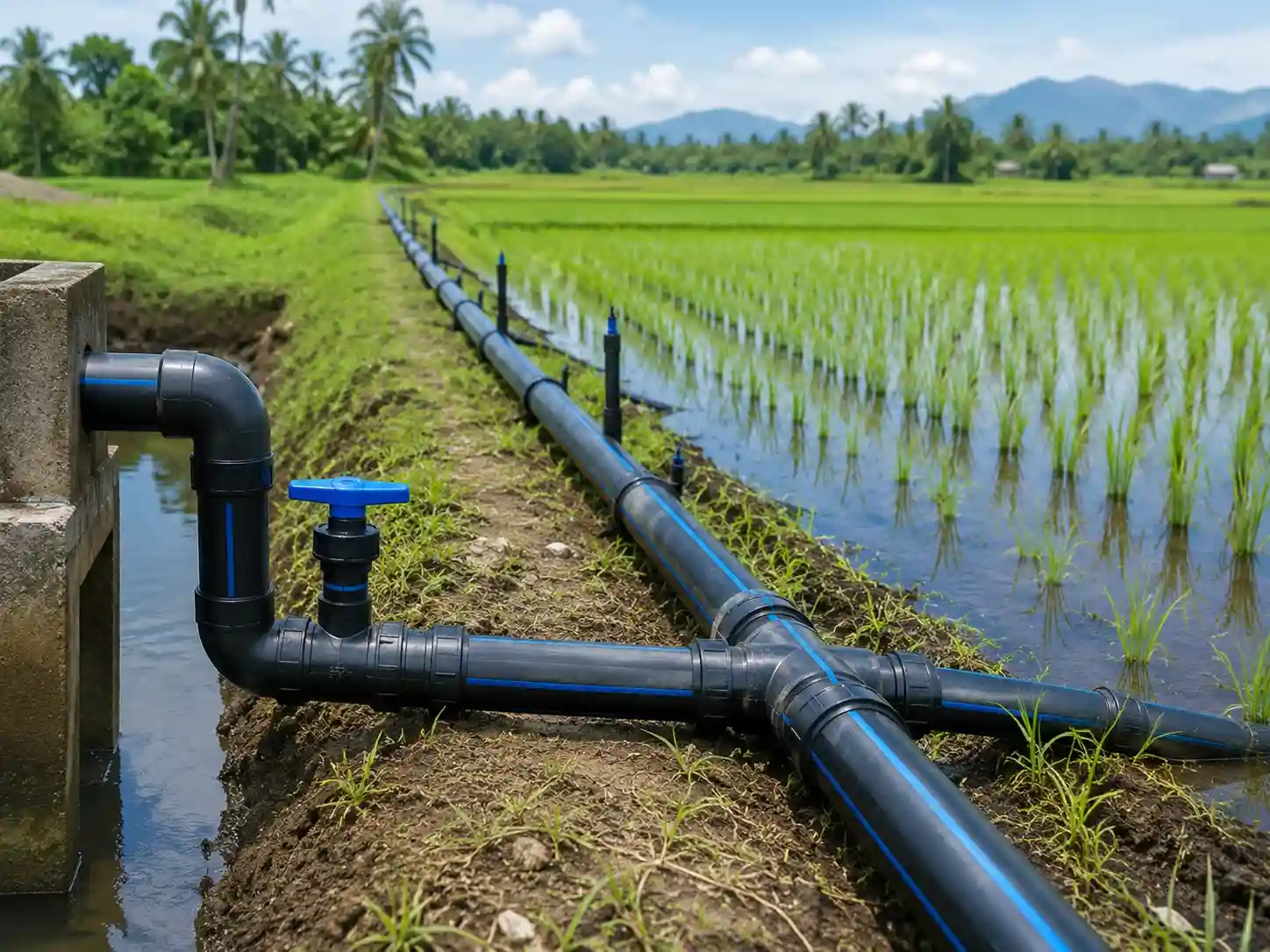 Pipa HDPE untuk sistem irigasi pertanian sawah