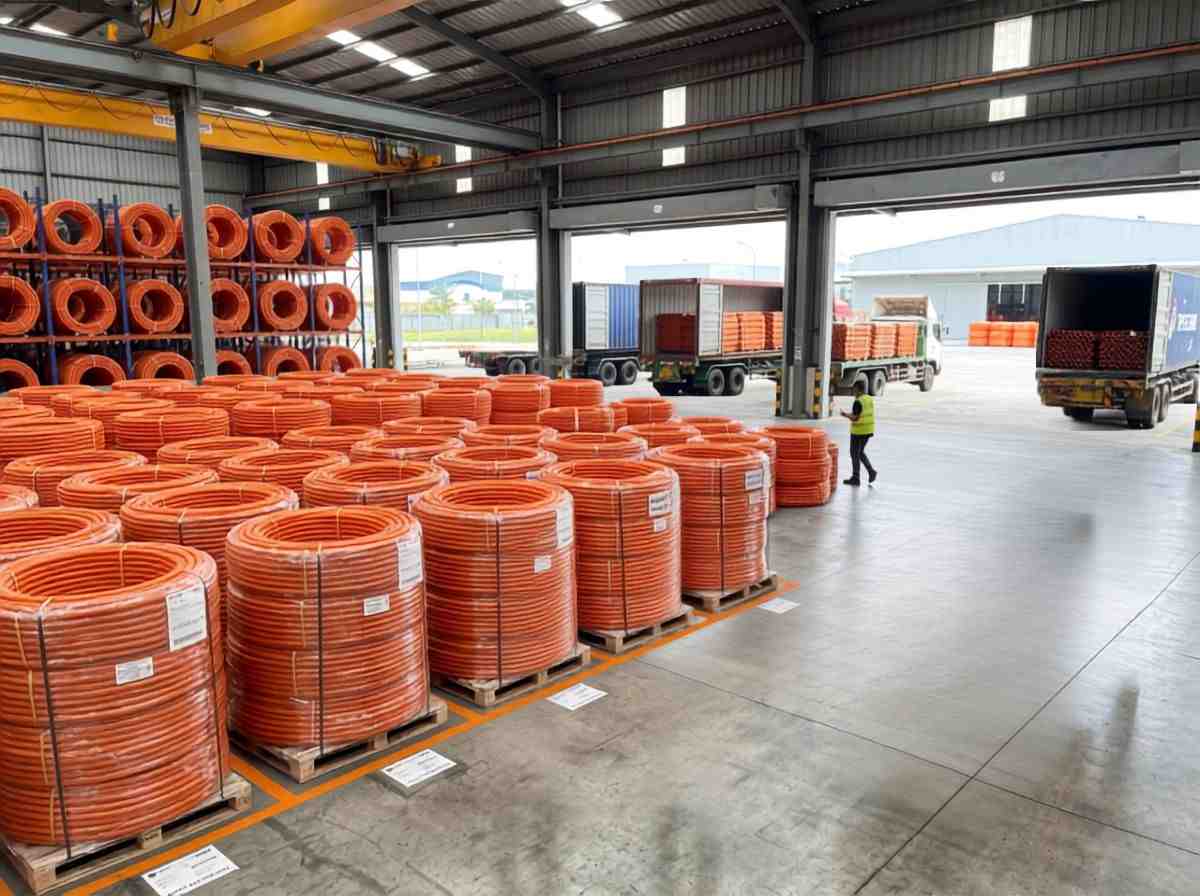 Pipa Sub-Duct Telekomunikasi ALVApipe siap dikirim dari gudang pabrik Tangerang untuk kebutuhan jaringan fiber optik.