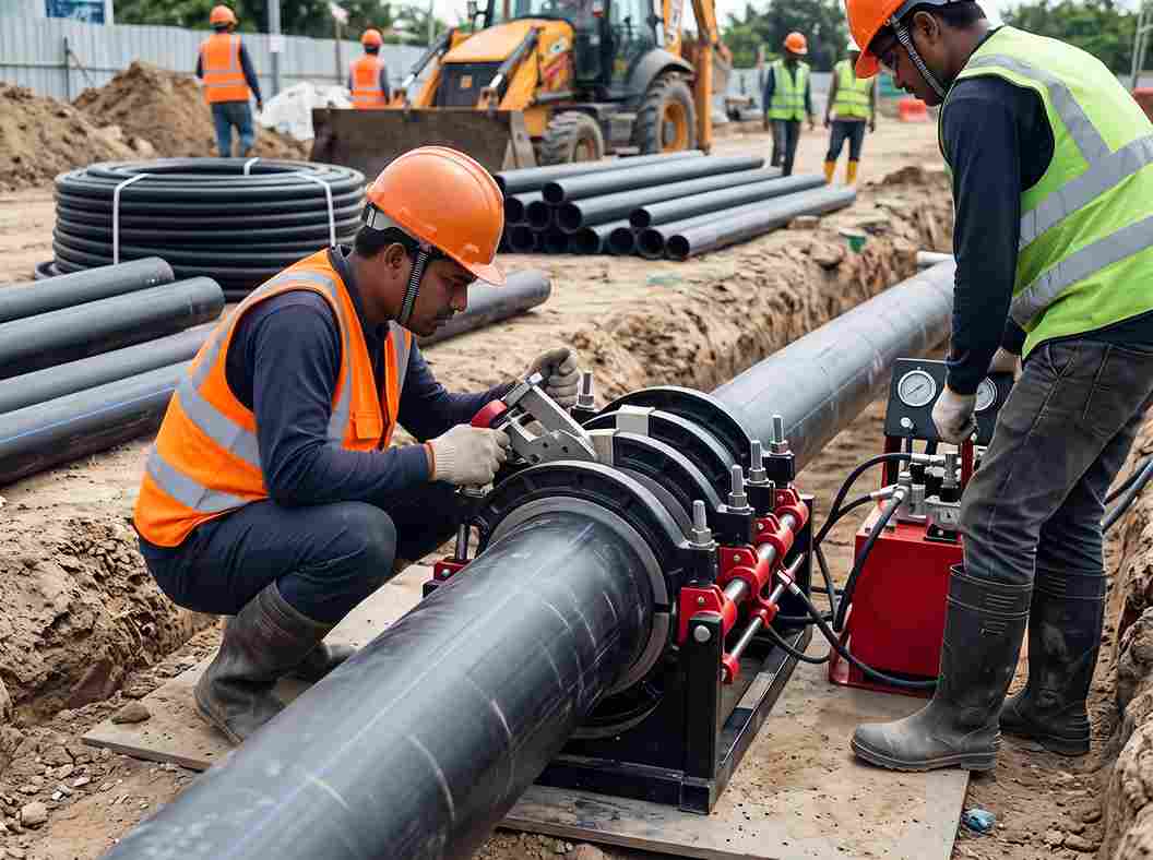 Memasang Pipa Air HDPE Menggunakan Mesin Pemanas/Butt Fusion ALVApipe