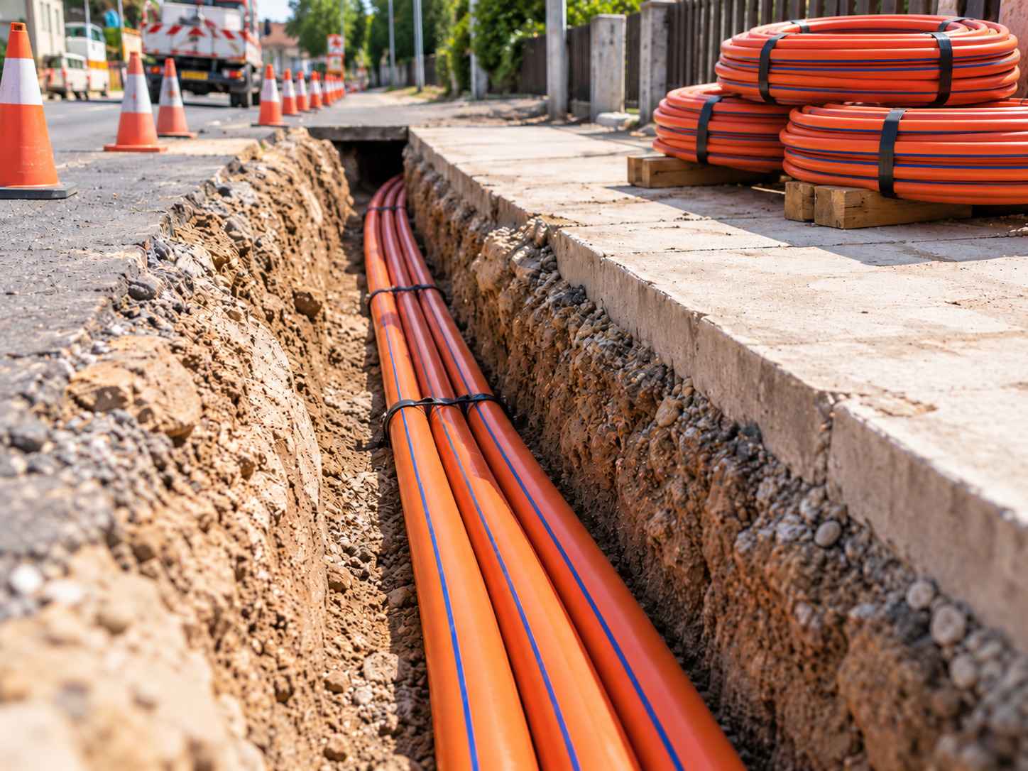 ALVApipe Telecommunication HDPE pipes for protecting underground fiber optic cables.
