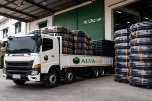 Pengiriman pipa air HDPE ALVApipe langsung dari pabrik untuk kebutuhan toko & proyek.