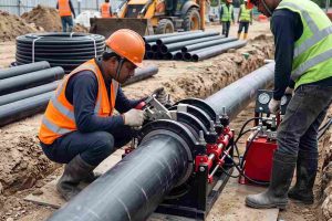 Memasang Pipa Air HDPE Menggunakan Mesin Pemanas/Butt Fusion ALVApipe