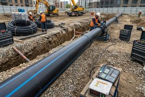 ALVApipe HDPE pipe joint testing process in a clean water installation to ensure the piping system is strong, neat, and leak-free.