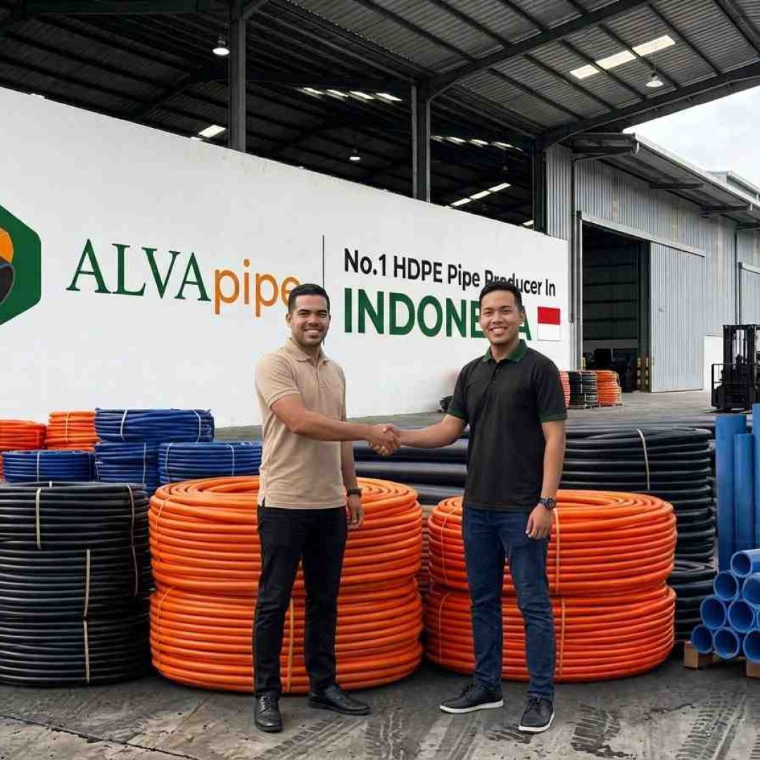 Stok pipa HDPE ALVApipe siap dikirim dari gudang pabrik Tangerang untuk mendukung program kemitraan dropshipper dan distributor.