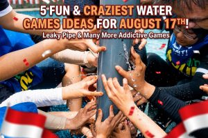 A lively atmosphere of 17 August water games participated by children and adults during Indonesia's Independence Day celebration.