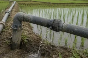 Leaking pipe in an agricultural irrigation system