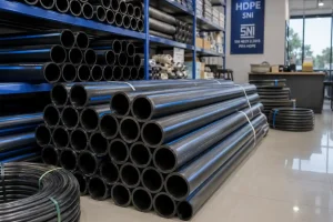 SNI-certified HDPE pipes in a store