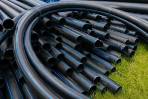 Stack of genuine ALVApipe HDPE water pipes
