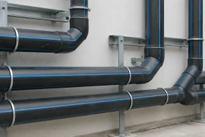 HDPE water pipe connections by ALVApipe in a building installation.